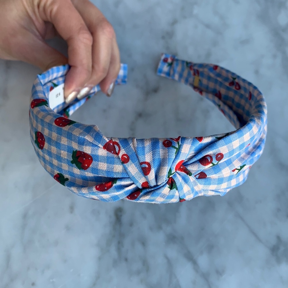 Bari Lynn Cherry Knot Gingham Headband